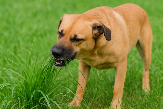 dog eating grass